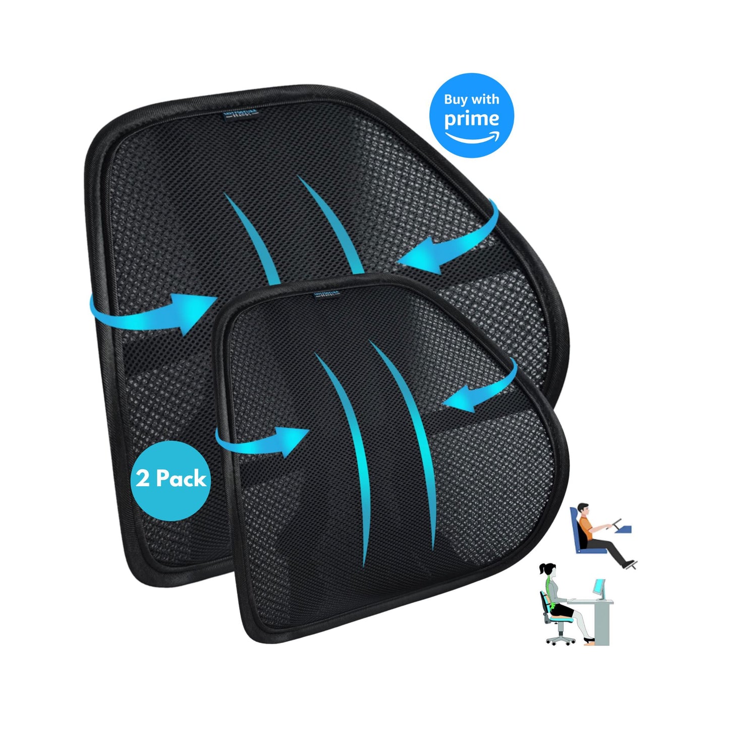 Mesh Lumbar Back Support (2 Pack) Back Support Easy Posture 